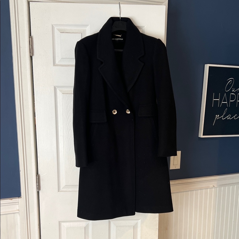 Karl Lagerfeld Black Pea Coat with Gold Buttons